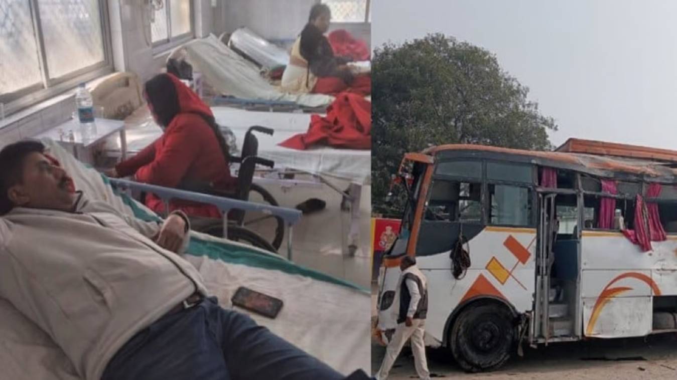 प्रयागराज अयोध्या हाईवे पर डिवाइडर से टकराकर पलटी श्रद्वालुओं से भरी बस, 28 घायल 