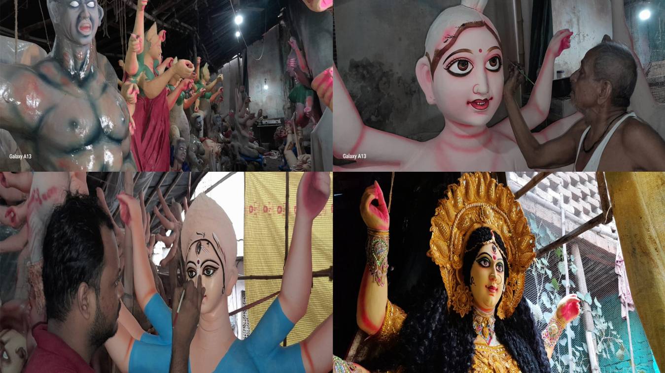 दुर्गा प्रतिमाओं को शिल्पकार दे रहे फाइनल टच