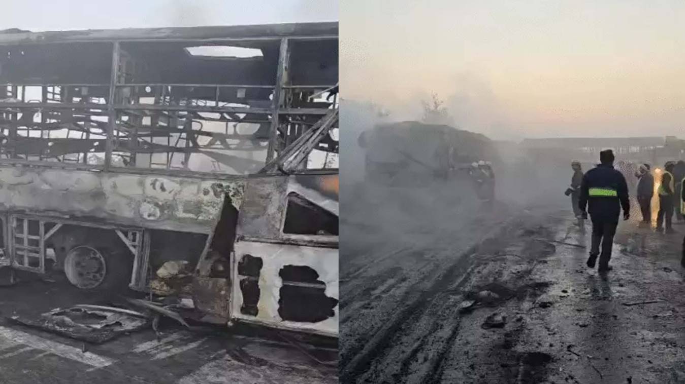 मथुरा एक्सप्रेस-वे हादसा: कोहरे में 8 बसें और 3 कारें टकराईं, 13 जलकर मरे, 70 घायल