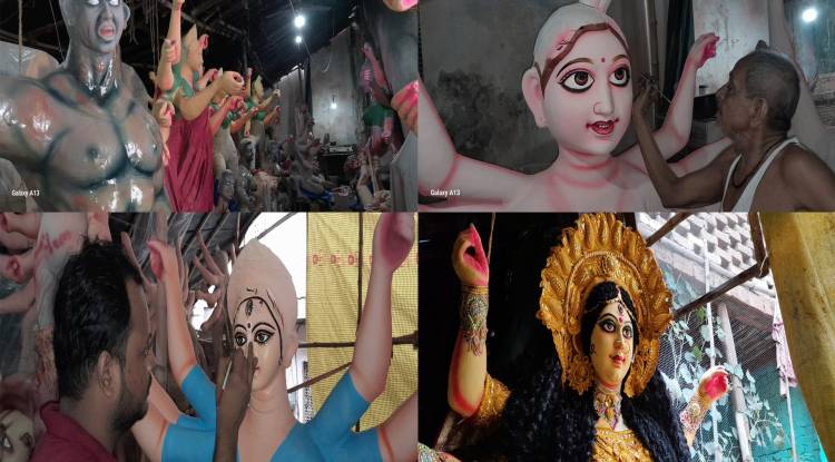 दुर्गा प्रतिमाओं को शिल्पकार दे रहे फाइनल टच