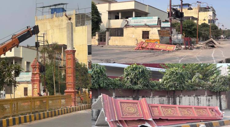 सजावट में ही खामी ! सौंदर्यीकरण के पिलरों से उखाड़ा जा रहा प्लास्टर