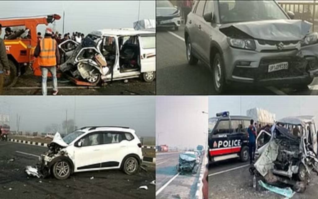हापुड़ में नेशनल हाईवे पर टकराए एक के बाद एक 20 वाहन, मौत