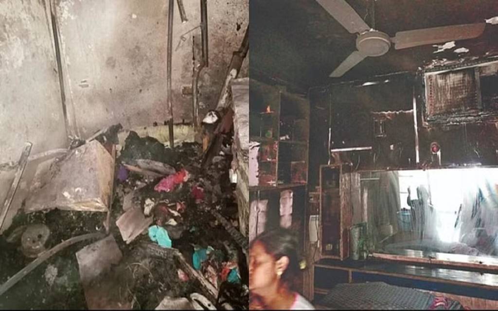 बड़ागांव : गैस सिलिंडर की पाइप फटने से मकान में आग लगी, पोस्ट आफिस व साइबर का भी जला सामान