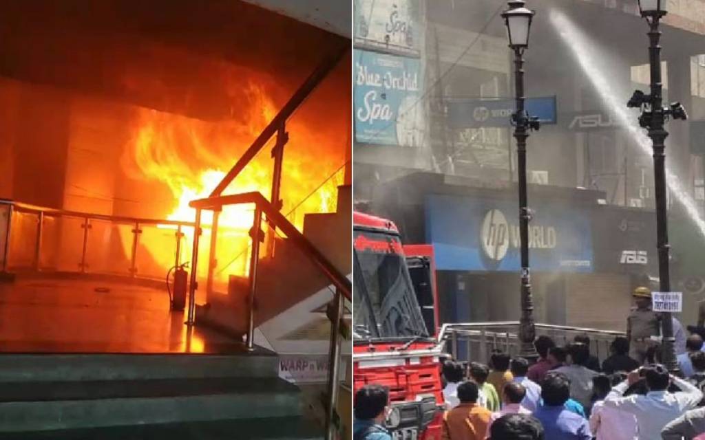 नोएडा सेक्टर-18 की बिल्डिंग में लगी भयानक आग, पांच लोगों ने खिड़की तोड़कर 12 फीट से नीचे लगा दी छलांग, इलाके में मची अफरा-तफरी